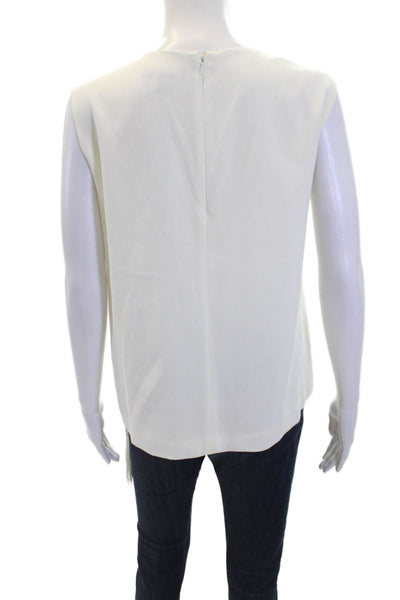 DKNY Womens Round Neck Sleeveless Asymmetrical Tassel Blouse White Size M