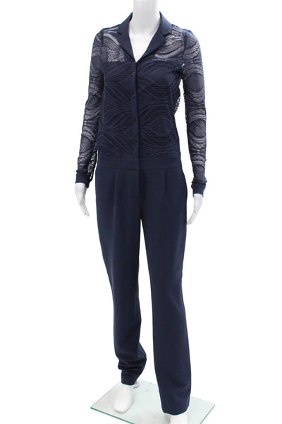 Hotel Particulier Womens Pleated Front Long Sleeves Jumpsuit Navy Blue Size Smal
