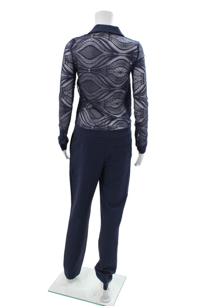 Hotel Particulier Womens Pleated Front Long Sleeves Jumpsuit Navy Blue Size Smal