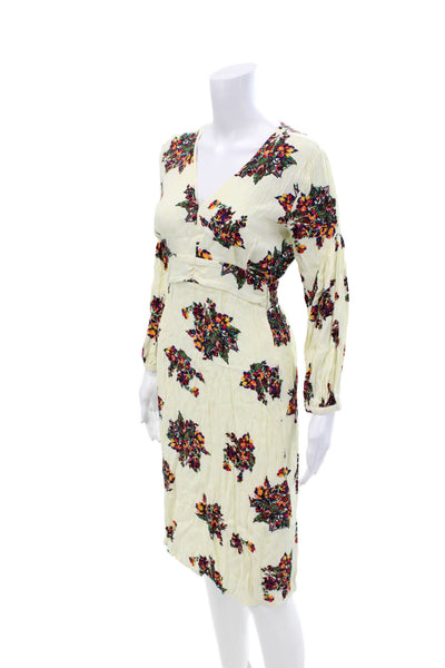 Ba&Sh Womens V Neck Long Sleeve Abstract Print Midi Dress Cream Size 6