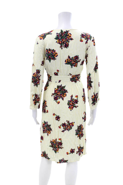 Ba&Sh Womens V Neck Long Sleeve Abstract Print Midi Dress Cream Size 6