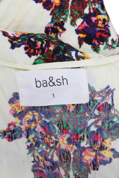 Ba&Sh Womens V Neck Long Sleeve Abstract Print Midi Dress Cream Size 6