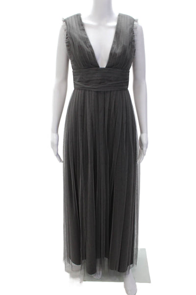 Monique Lhuillier Bridesmaids Womens Pleated Tulle Overlay Zip Gown Gray Size 4
