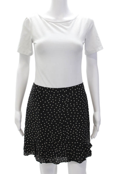 Madewell Womens Back Zip Ruffled Star Silk Mini Skirt Black White Size 2