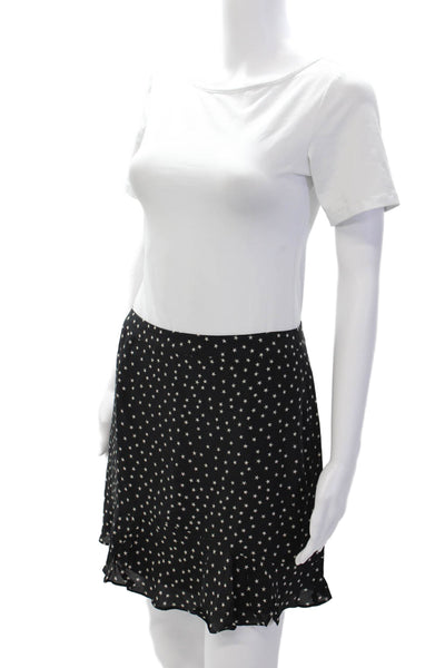 Madewell Womens Back Zip Ruffled Star Silk Mini Skirt Black White Size 2