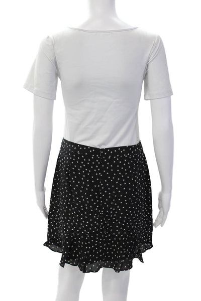 Madewell Womens Back Zip Ruffled Star Silk Mini Skirt Black White Size 2
