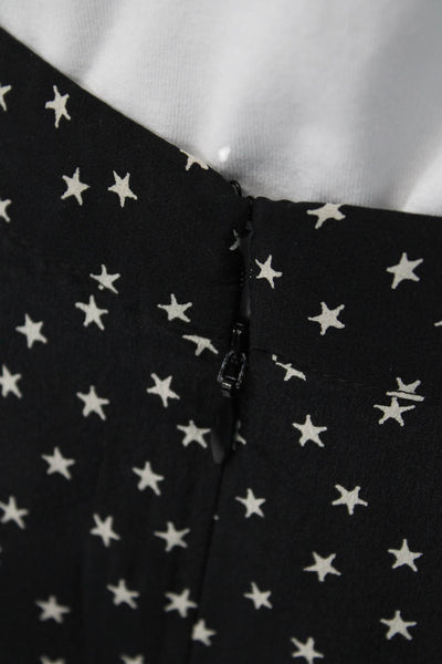 Madewell Womens Back Zip Ruffled Star Silk Mini Skirt Black White Size 2