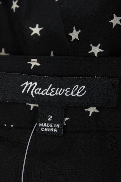 Madewell Womens Back Zip Ruffled Star Silk Mini Skirt Black White Size 2
