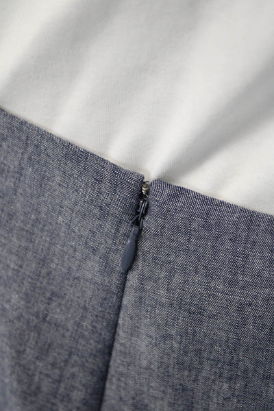 J Crew Womens Back Zip Scalloped Mini Pencil Skirt Blue White Cotton Size 6P