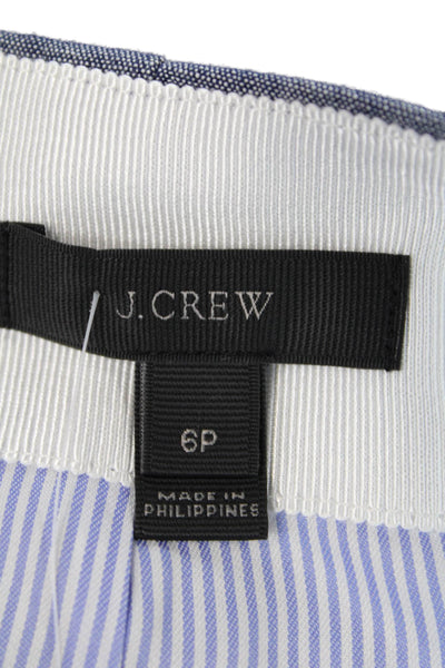 J Crew Womens Back Zip Scalloped Mini Pencil Skirt Blue White Cotton Size 6P