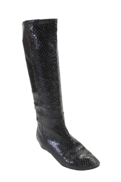 Loeffler Randall Womens Snakeskin Print Wedge Heel Knee High Boots Black Size 6.