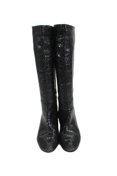 Loeffler Randall Womens Snakeskin Print Wedge Heel Knee High Boots Black Size 6.