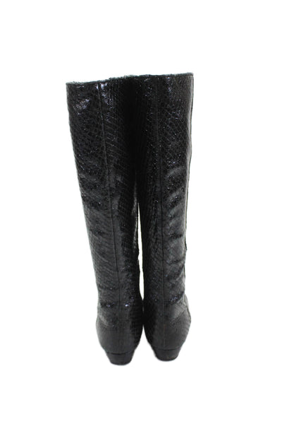 Loeffler Randall Womens Snakeskin Print Wedge Heel Knee High Boots Black Size 6.