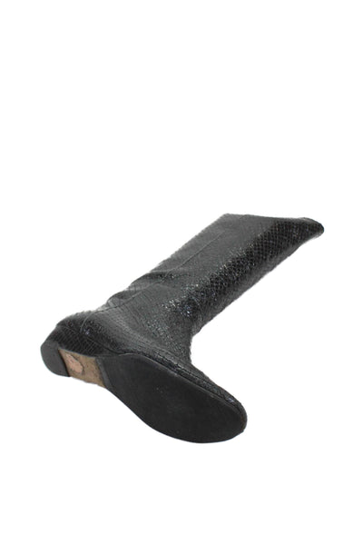 Loeffler Randall Womens Snakeskin Print Wedge Heel Knee High Boots Black Size 6.