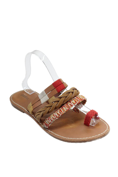Soludos Womens Braided Knit Strappy Slide Sandals Brown Red Leather Size 9.5