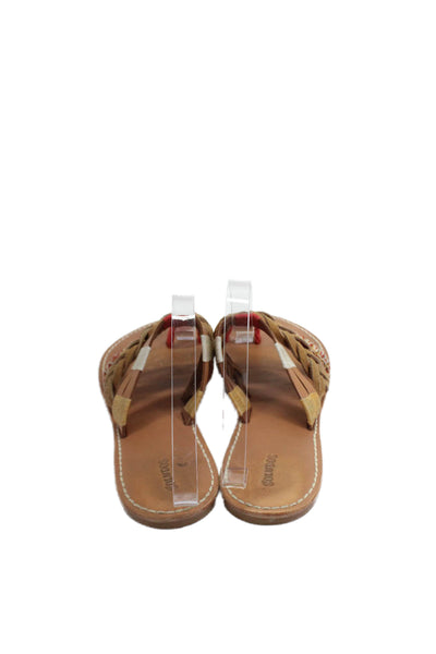 Soludos Womens Braided Knit Strappy Slide Sandals Brown Red Leather Size 9.5