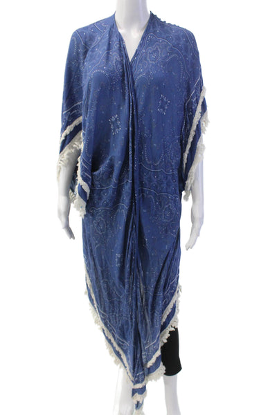 Jonathan Simkhai Womens Cotton Sleeveless Open Front Pattern Top Blue Size M