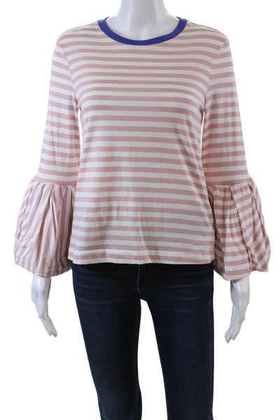 English Factory Womens Cotton Striped Print Long Sleeve Blouse Pink Size XS