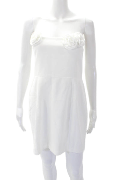 Amanda Uprichard Womens Floral Detail Strapless Zip Up Mini Dress White Size M