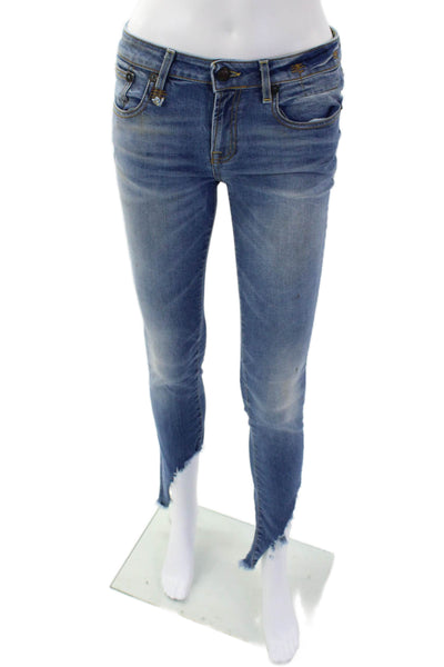 R13 Womens Angled Hem Kate Skinny Leg Jeans Branson Blue Cotton Size 26