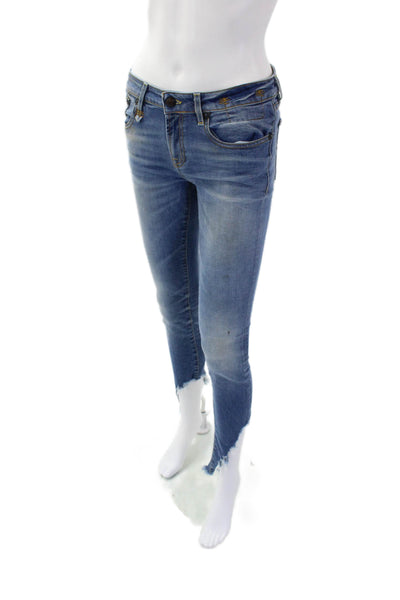 R13 Womens Angled Hem Kate Skinny Leg Jeans Branson Blue Cotton Size 26