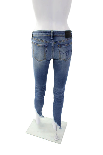 R13 Womens Angled Hem Kate Skinny Leg Jeans Branson Blue Cotton Size 26