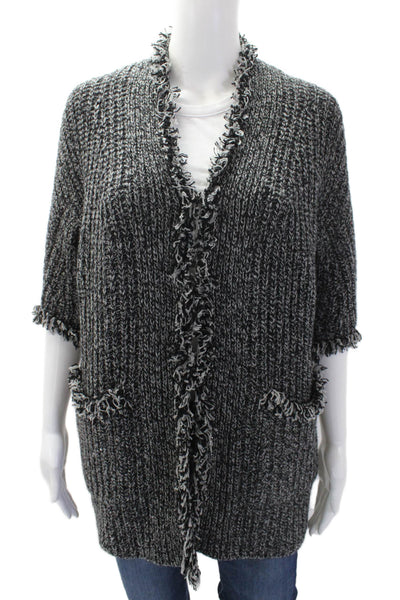 Max And Moi Womens Woven Knit Cardigan Sweater Gray Black Wool Size EUR 36