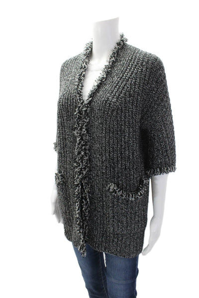 Max And Moi Womens Woven Knit Cardigan Sweater Gray Black Wool Size EUR 36