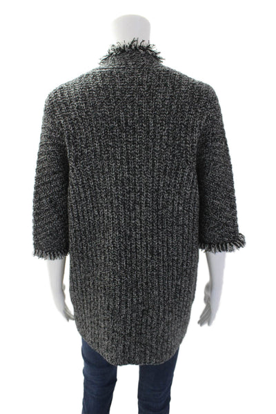Max And Moi Womens Woven Knit Cardigan Sweater Gray Black Wool Size EUR 36
