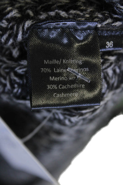 Max And Moi Womens Woven Knit Cardigan Sweater Gray Black Wool Size EUR 36