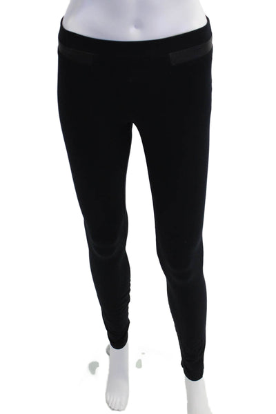 Helmut Lang Womens High Waisted Leather Panel Casual Leggings Black Size P