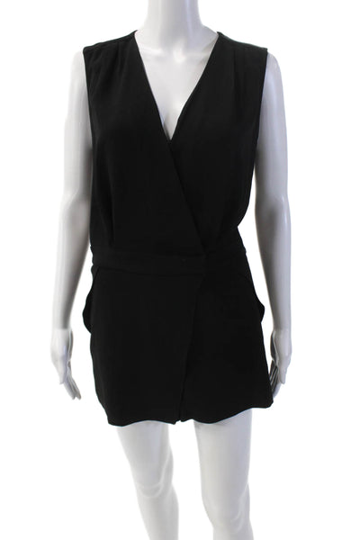 Intermix Womens Sleeveless V-Neck Layered Detail Romper Solid Black Size P