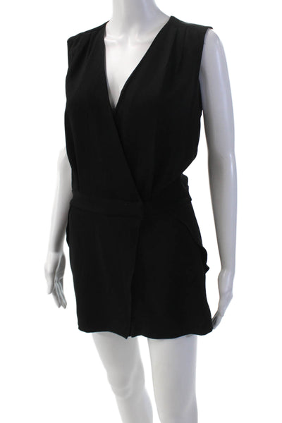 Intermix Womens Sleeveless V-Neck Layered Detail Romper Solid Black Size P
