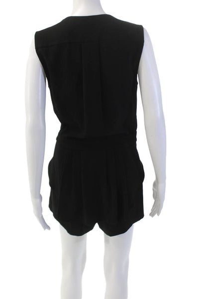 Intermix Womens Sleeveless V-Neck Layered Detail Romper Solid Black Size P