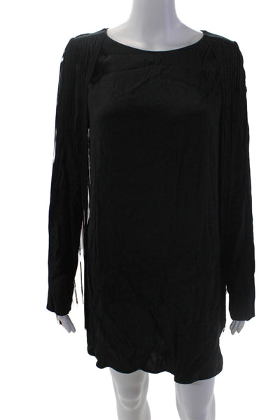 Twelfth Street by Cynthia Vincent Womens Long Sleeves Fringe Dress Black Size Me
