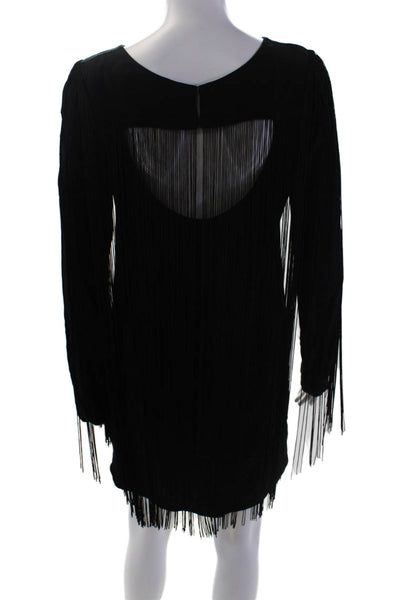 Twelfth Street by Cynthia Vincent Womens Long Sleeves Fringe Dress Black Size Me