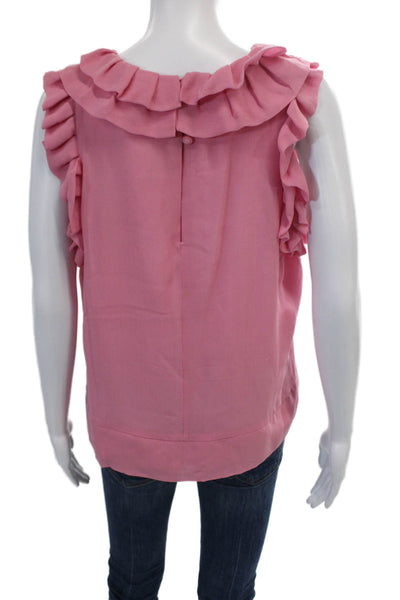 Leifsdottir Womens Silk Solid Ruffle Detail Round Neckline Blouse Pink Size 10