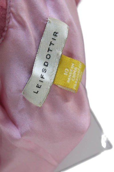 Leifsdottir Womens Silk Solid Ruffle Detail Round Neckline Blouse Pink Size 10