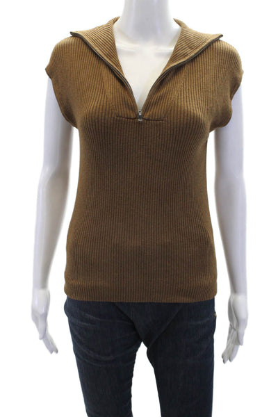 Gallery Couture Womens Sleeveless Half Zip Knit Casual Top Brown Size S
