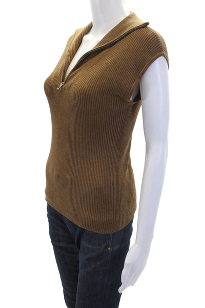 Gallery Couture Womens Sleeveless Half Zip Knit Casual Top Brown Size S