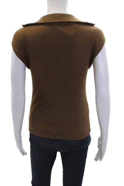 Gallery Couture Womens Sleeveless Half Zip Knit Casual Top Brown Size S