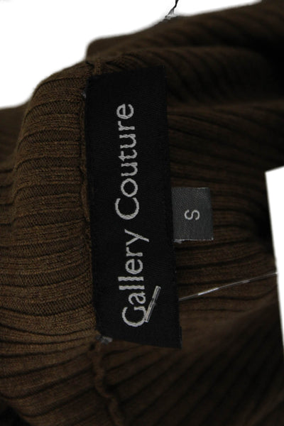 Gallery Couture Womens Sleeveless Half Zip Knit Casual Top Brown Size S