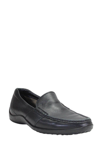 Tods Mens Leather Slip On Loafer Shoes Solid Black Size 7.5