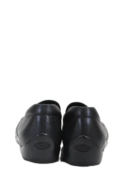 Tods Mens Leather Slip On Loafer Shoes Solid Black Size 7.5