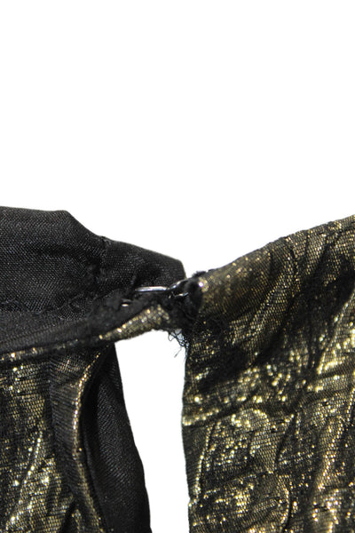 Mary McFadden Womens Metallic Geometric Long Sleeve Zip Up Dress Gold Size 12