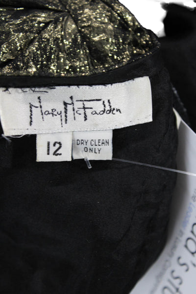 Mary McFadden Womens Metallic Geometric Long Sleeve Zip Up Dress Gold Size 12