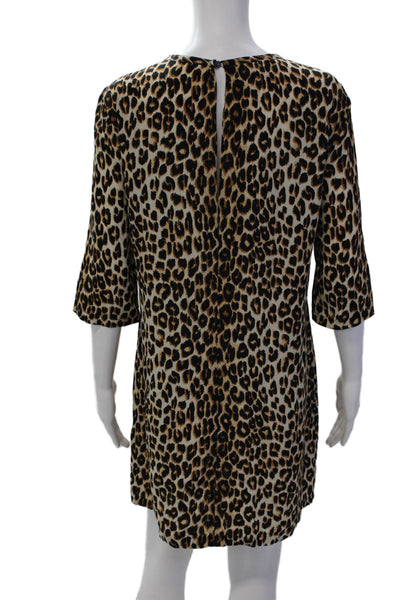 Equipment Femme Womens Silk Animal Print Long Sleeve Sheath Dress Brown Size M