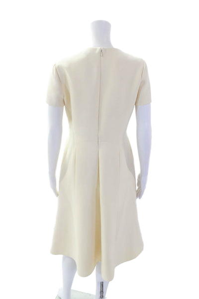Christian Dior Womens Back Zip Short Sleeve Crew Neck A Line Dress White Size 6