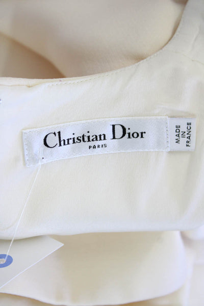 Christian Dior Womens Back Zip Short Sleeve Crew Neck A Line Dress White Size 6