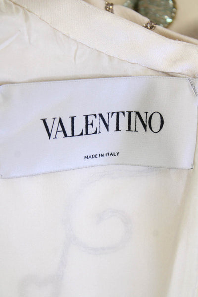 Valentino Womens Short Sleeve Metallic Floral Embroidered Dress White Size 6